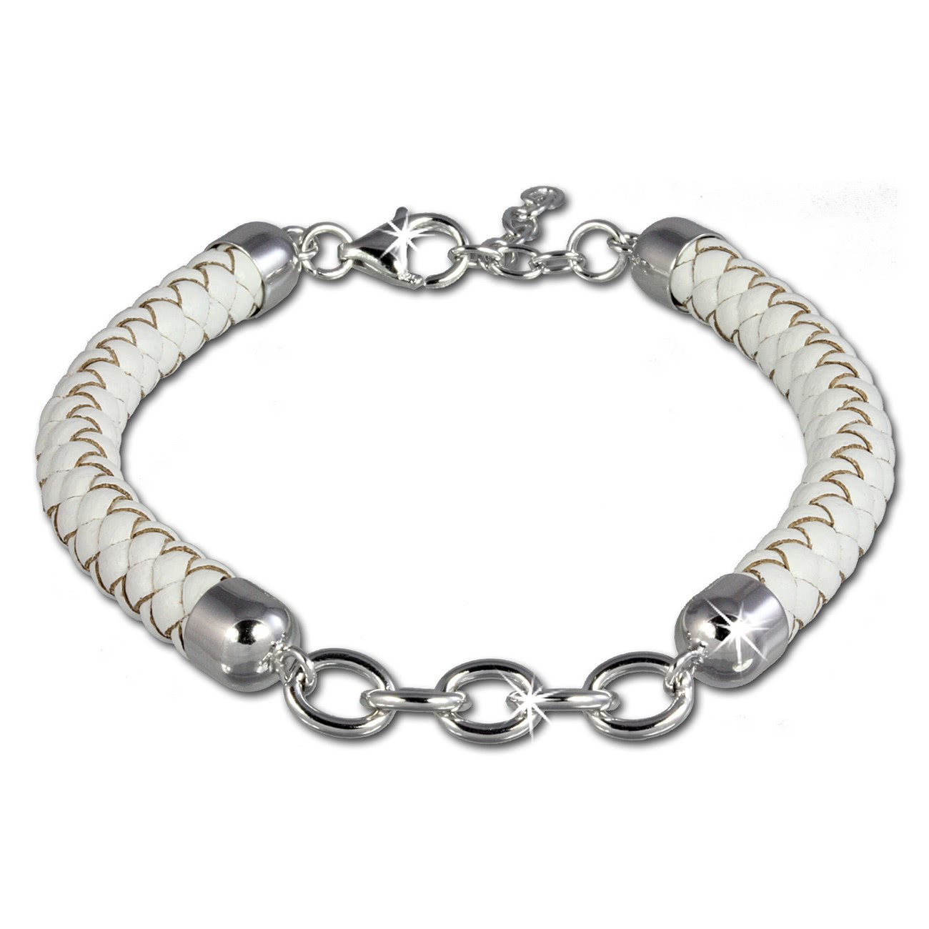 SilberDream Lederarmband weiß für Charms 925er Silber Armband FC0033W
