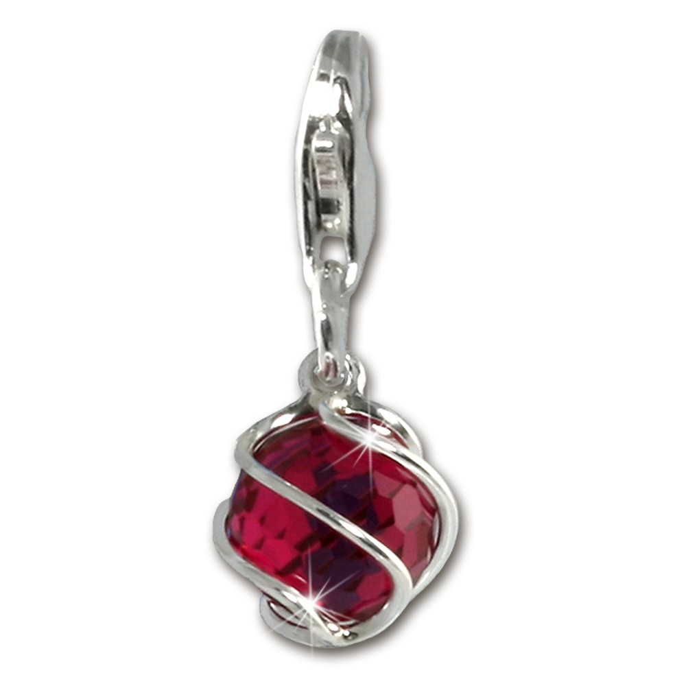SilberDream 925 Charm Kugel rot Schliff Armband Anhänger FC250A