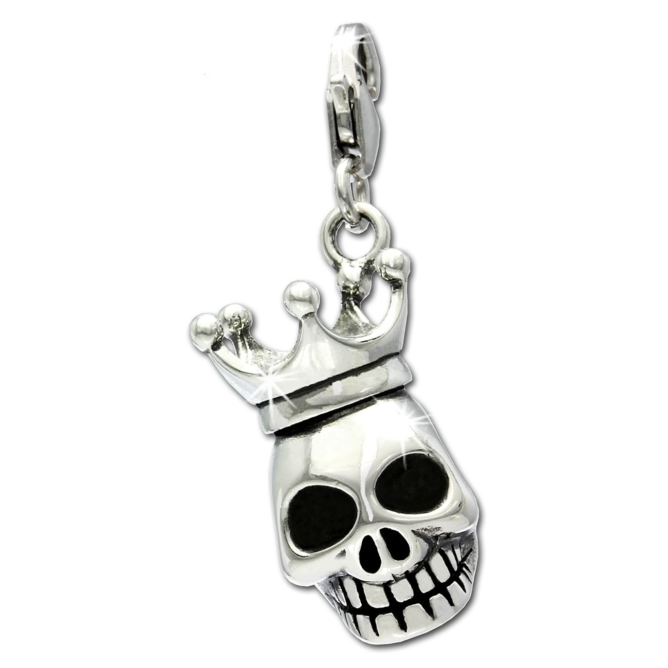 SilberDream Charm Totenkopf mit Krone 3D 925er Armband Anhänger FC694