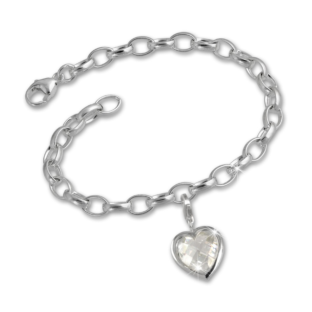 SilberDream 925 Charms Herz weiß Silber Armband Anhänger Set FCA050