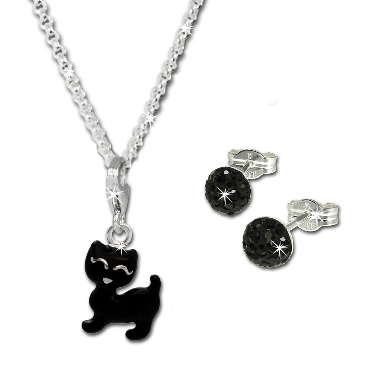 SilberDream Kinder Schmuck Set Katze schwarz Zirkonia 925 Silber FCA088