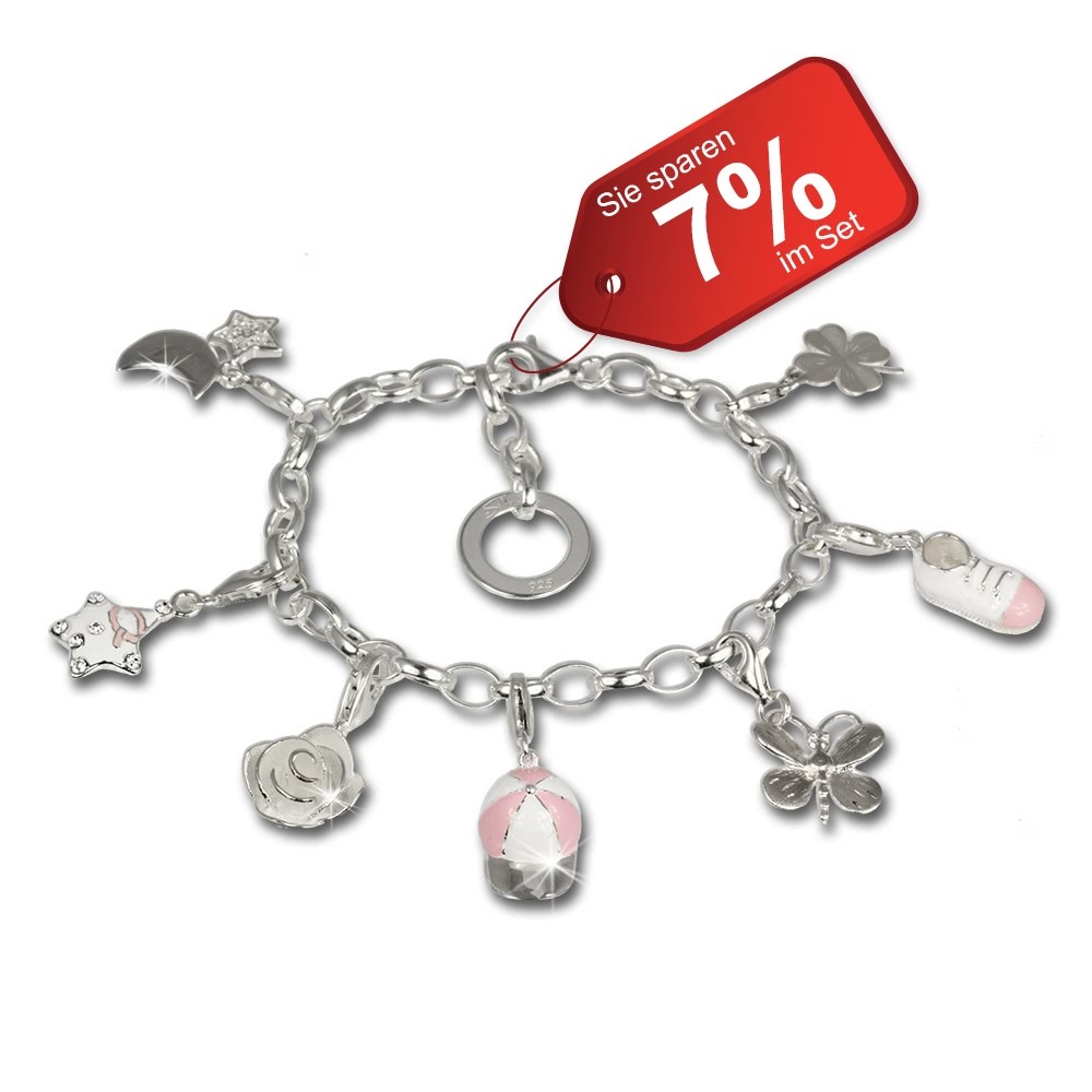 SilberDream 925 Charm Fun rosa 925 Sterling Silber Charms Armband Set FCA126