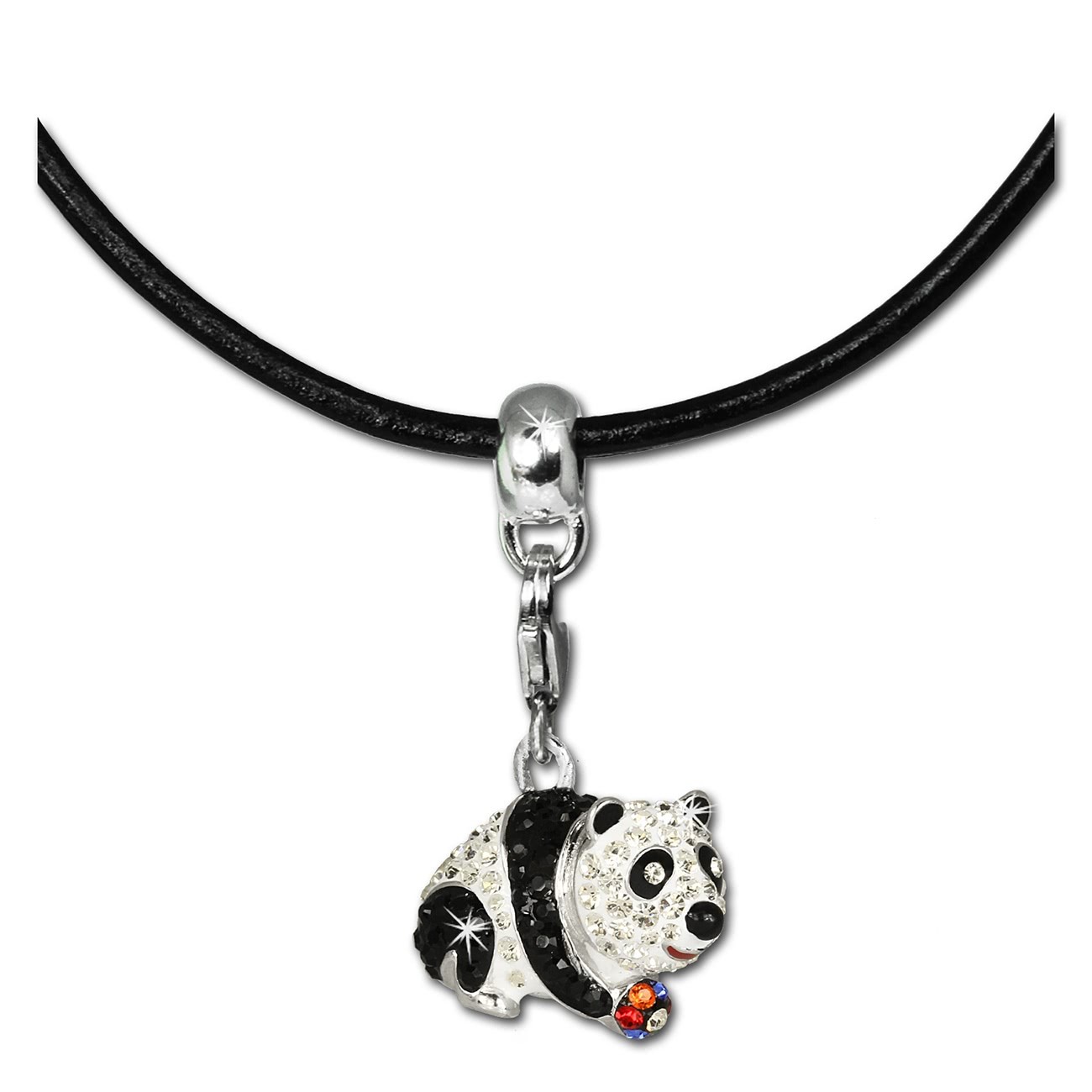 SilberDream Kette Glitzerset Panda 925er Lederkette + Anhänger FCA147