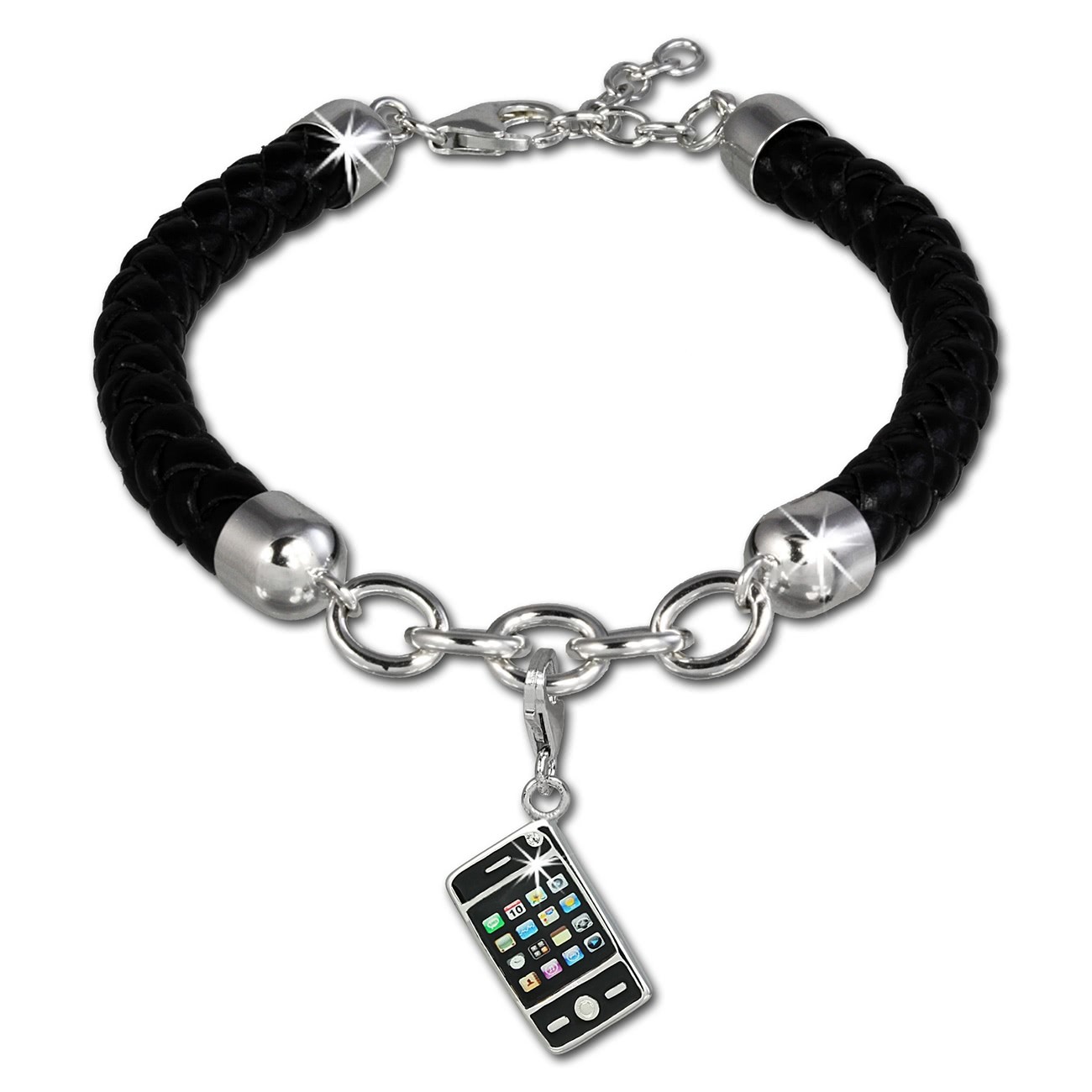 SilberDream Geschenkset Handy Charm mit Lederarmband 925 Silber FCA149