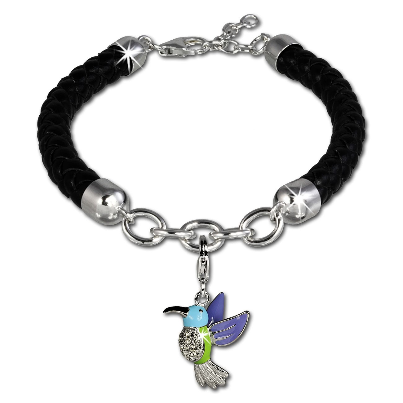 SilberDream Geschenkset Vogel Charm mit Lederarmband 925 Silber FCA151