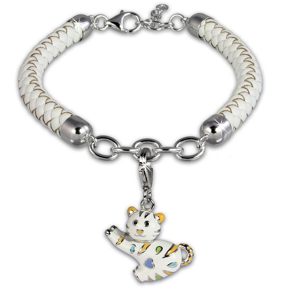 SilberDream Geschenkset Katze Charm mit Lederarmband 925 Silber FCA155