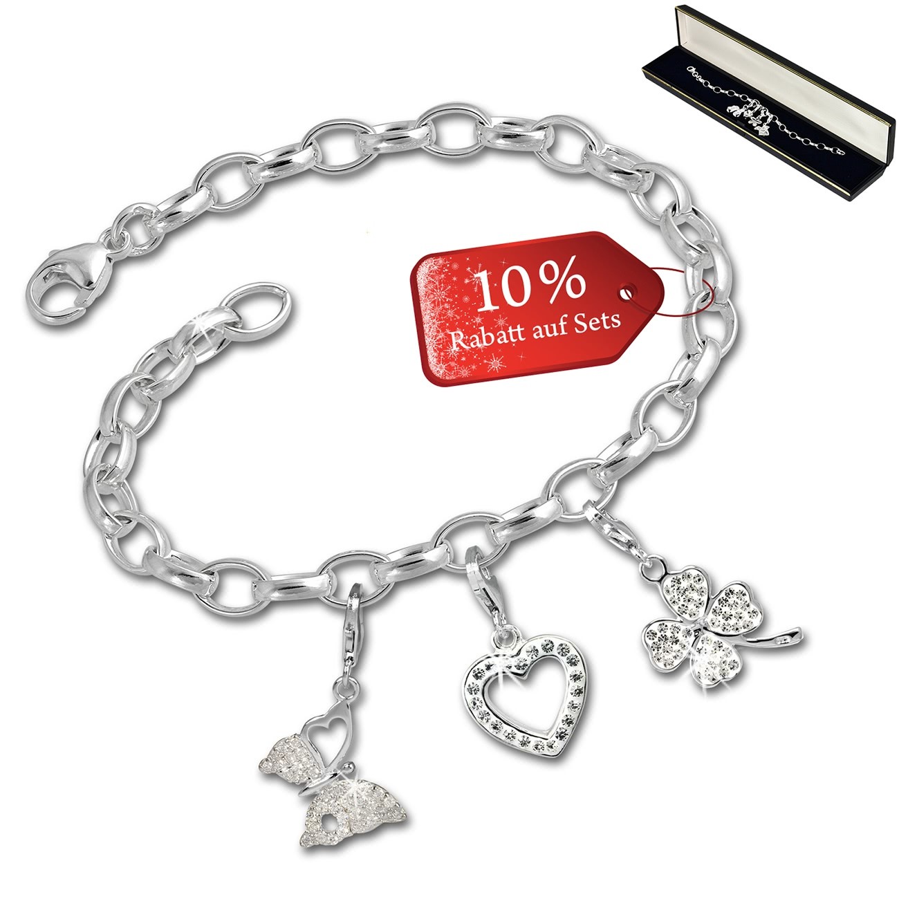 SilberDream Armband Fashion Charm Set Liebe - Glück 925 Anhänger FCA319