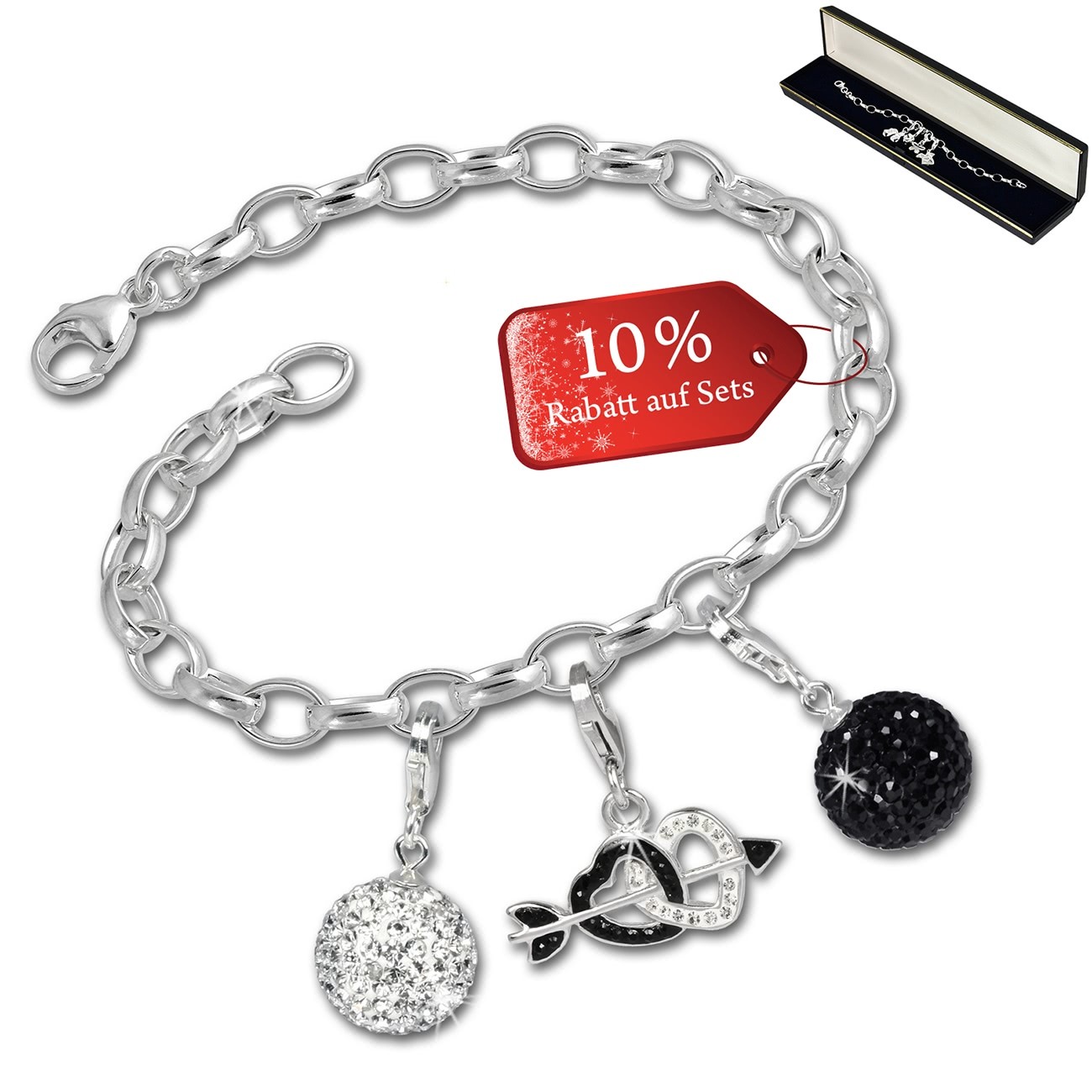 SilberDream Armband Fashion Charm Set Black-White 925er Anhänger FCA320