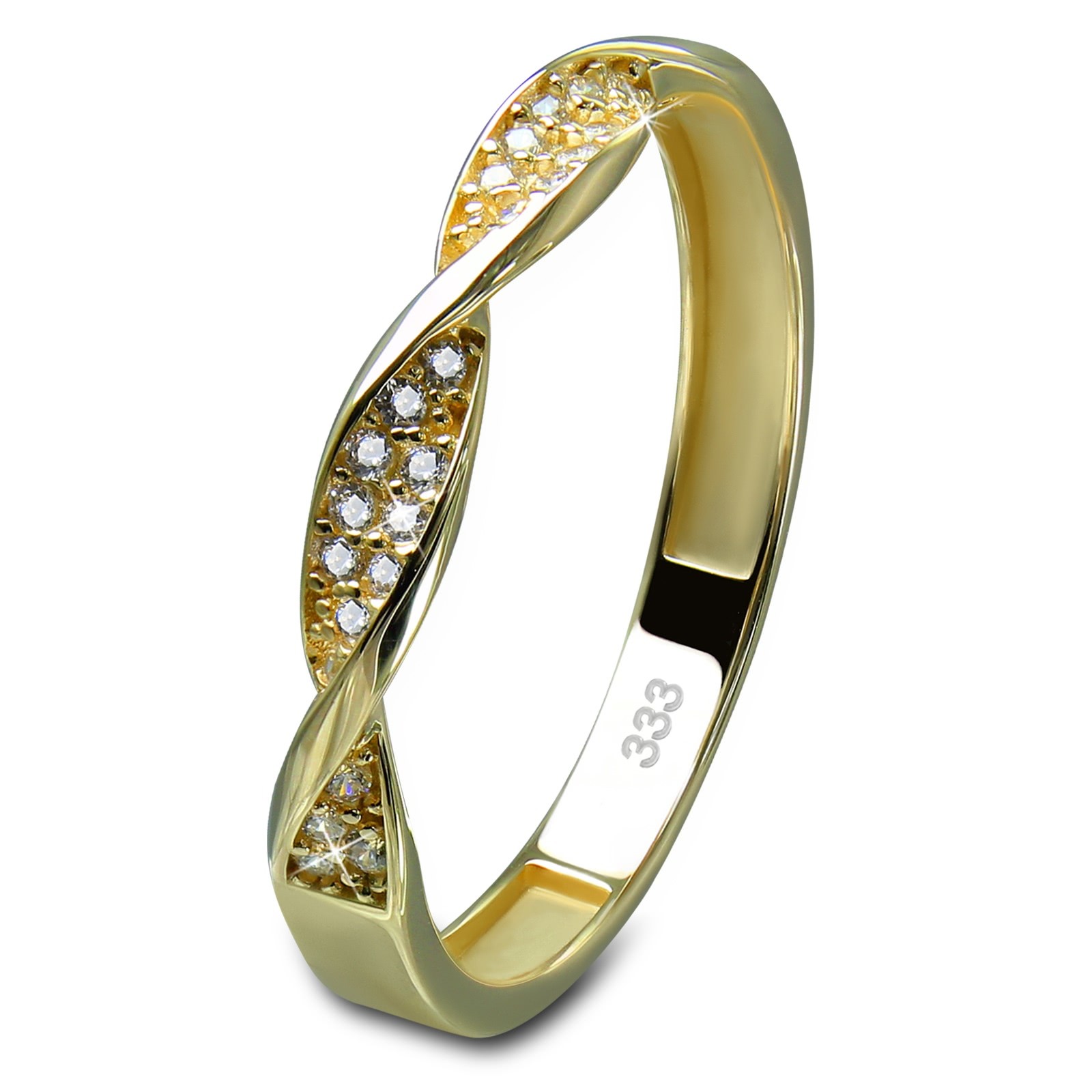 GoldDream Gold Ring Twisted Gr.58 Zirkonia weiß 333er Gelbgold GDR540Y58