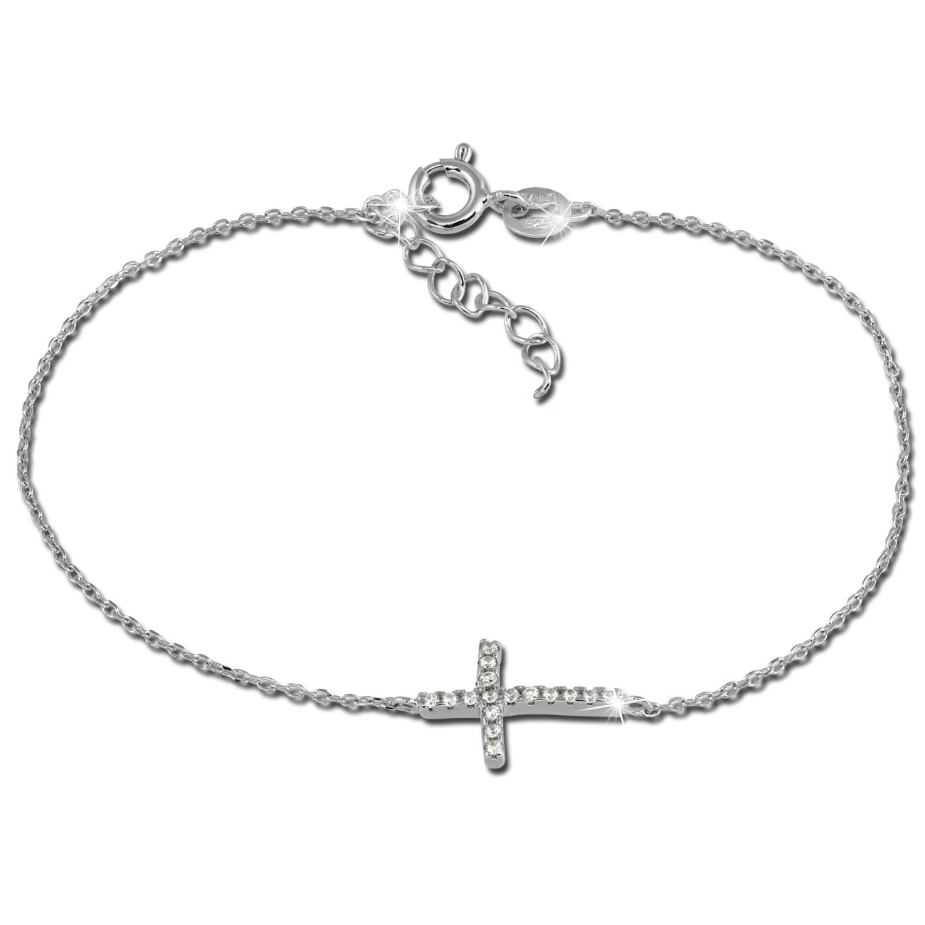 SilberDream Armband Kreuz Zirkonia 925 Silber Damen 18cm - 21cm GSA402W