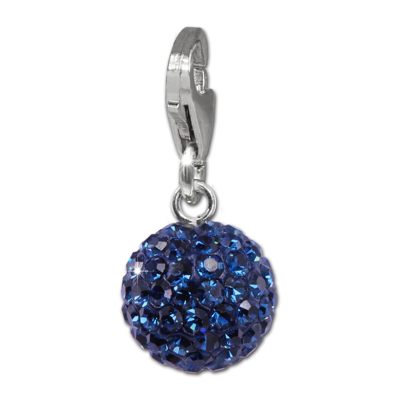 SilberDream Glitzer Charm Kugel 10mm blau Zirkonia Kristalle GSC220B