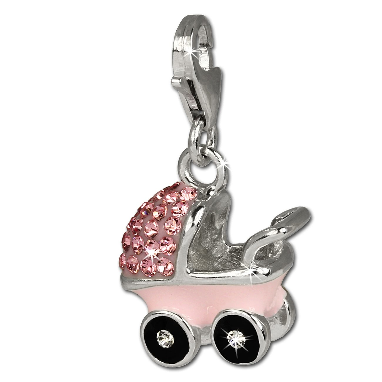 SilberDream Glitzer Charm Kinderwagen rosa Zirkonia Kristalle GSC501A