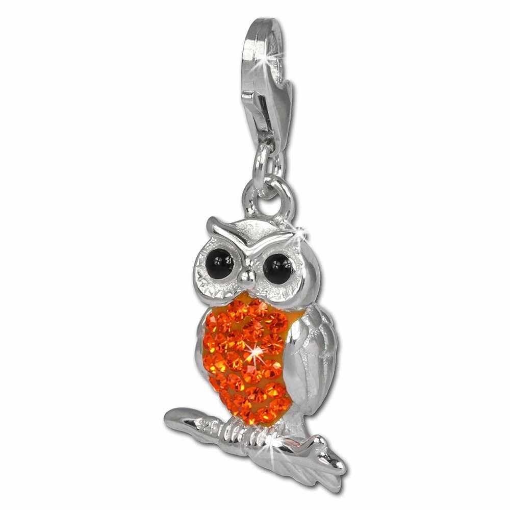 SilberDream Glitzer Charm Eule orange Zirkonia Kristalle GSC505O