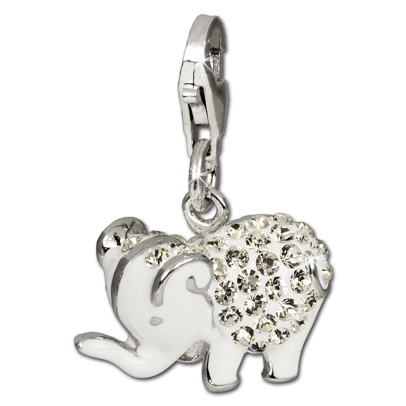 SilberDream Glitzer Charm Elefant weiß Zirkonia Kristalle GSC510W