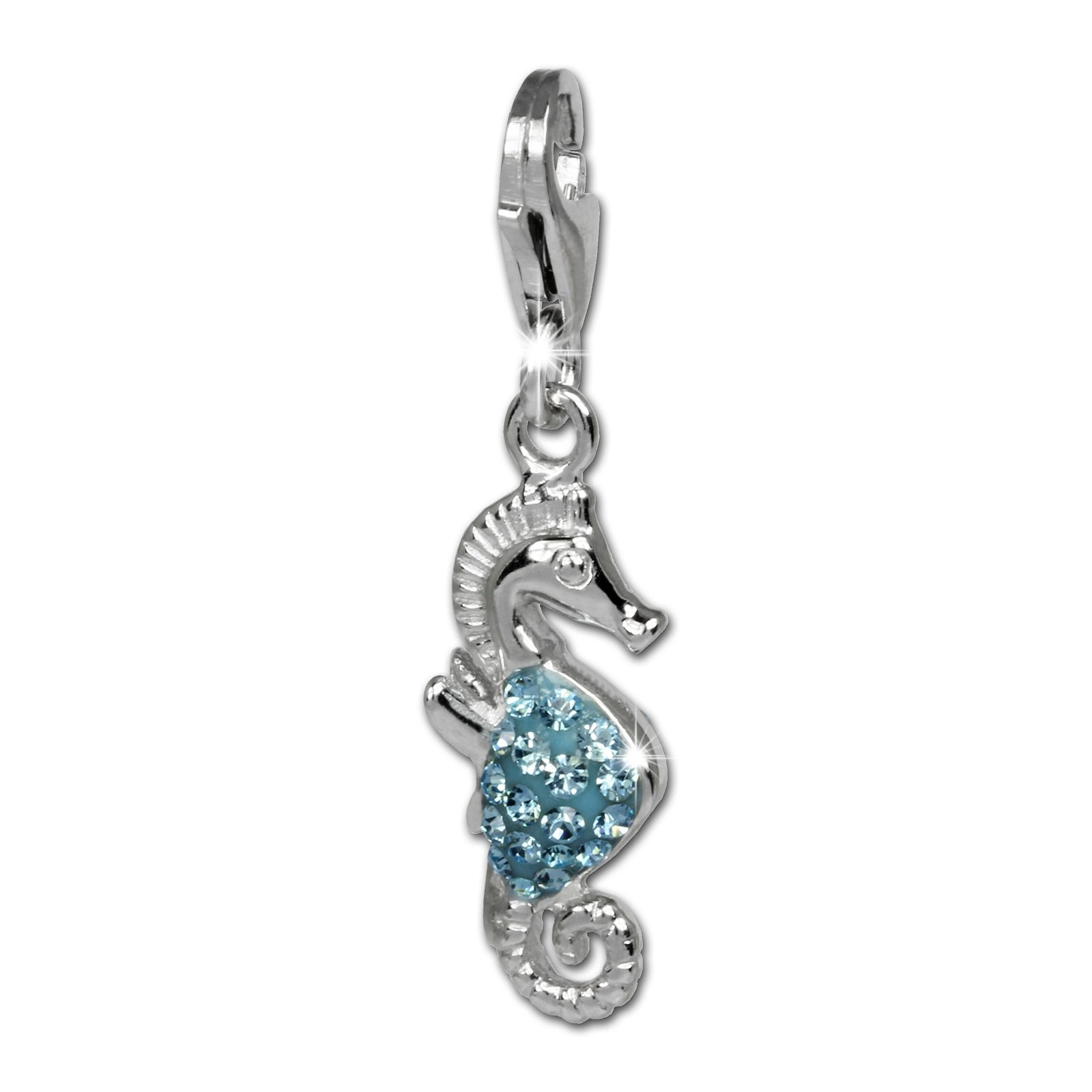 SilberDream Glitzer Charm Seepferd blau Zirkonia Kristalle 925 GSC519H