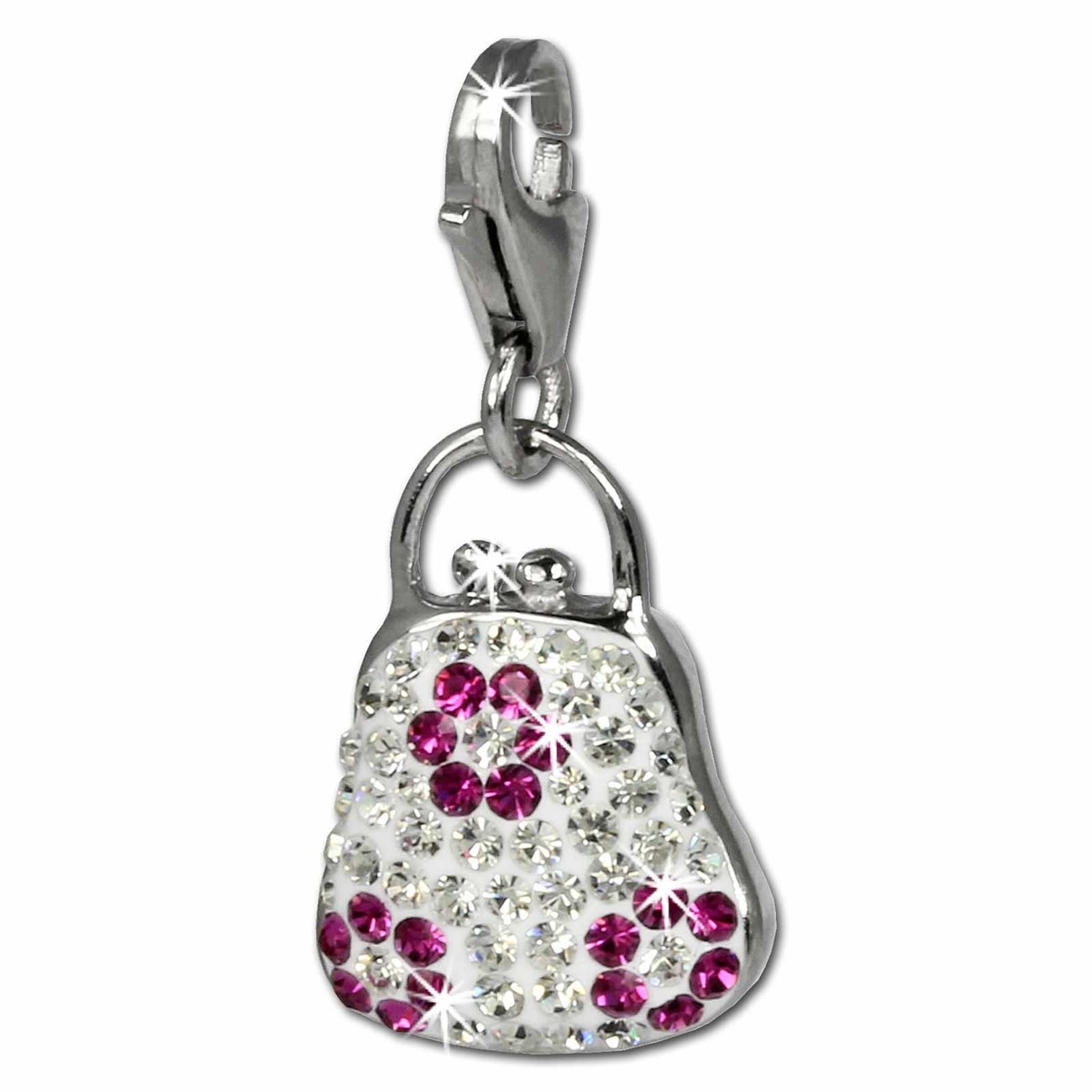 SilberDream Glitzer Charm Tasche weiß Zirkonia Kristalle 925 GSC532W