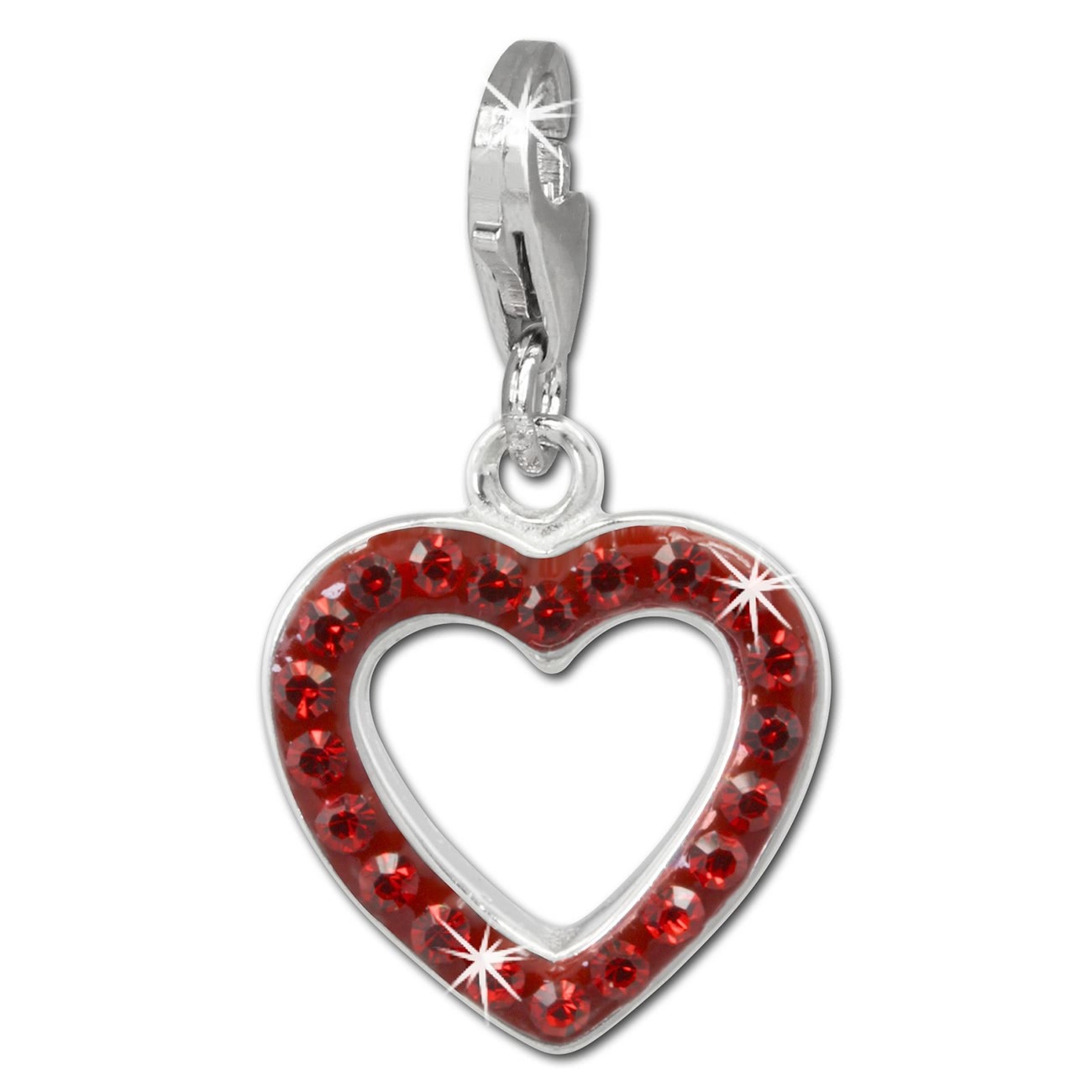 SilberDream Glitzer Charm Herz offen rot Zirkonia Kristalle GSC544R