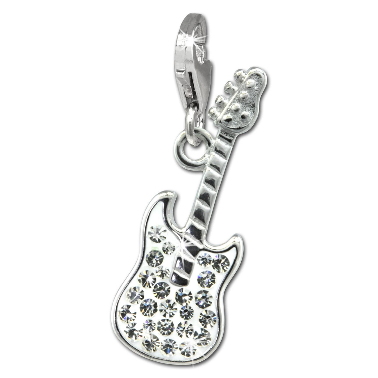 SilberDream Glitzer Charm E-Gitarre weiß Zirkonia Kristalle GSC552W