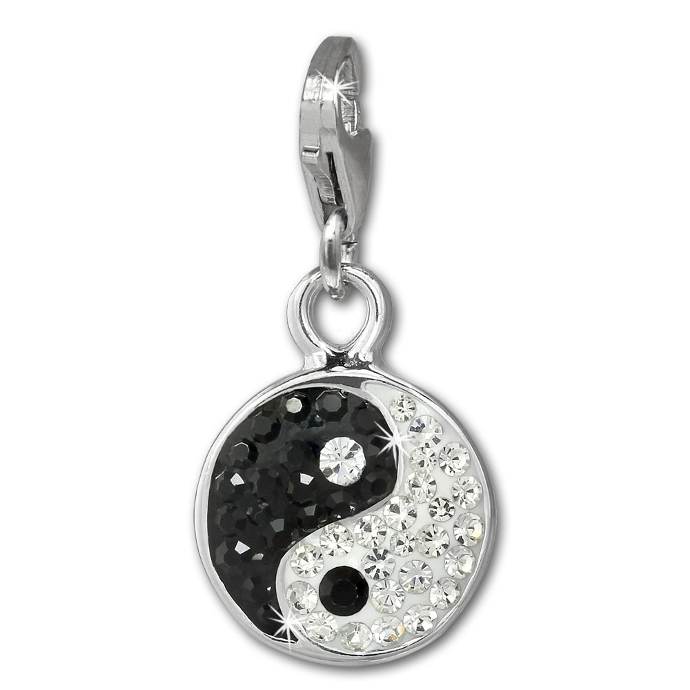 SilberDream Glitzer Charm Yin Yang schwarz/weiß Zirkonia Kristalle GSC586S