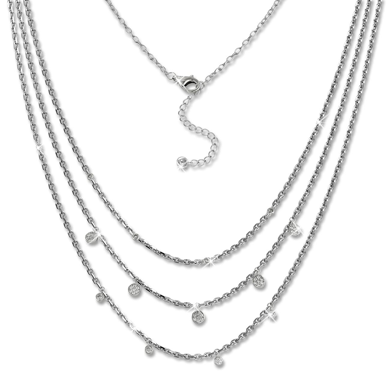 SilberDream 3er Layer Halskette Zirkonia weiß 925 Silber 44-47cm Kette GSK414W