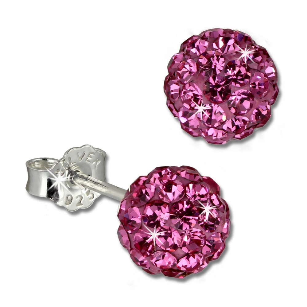 SilberDream Ohrstecker Glitzerkugel 6mm pink 925 Silber Ohrring GSO2806P