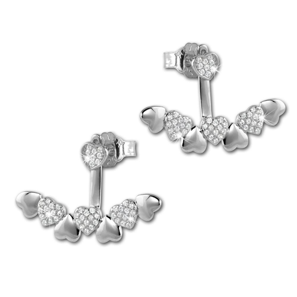 SilberDream Ohrstecker Dangle Ear Cuff Herzen weiß 925 Silber Ohrringe GSO445W