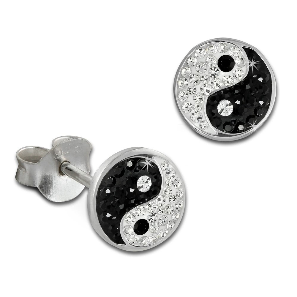 SilberDream Ohrstecker Yin Yang 925 Silber Glitzer Kristalle Ohrring GSO605S