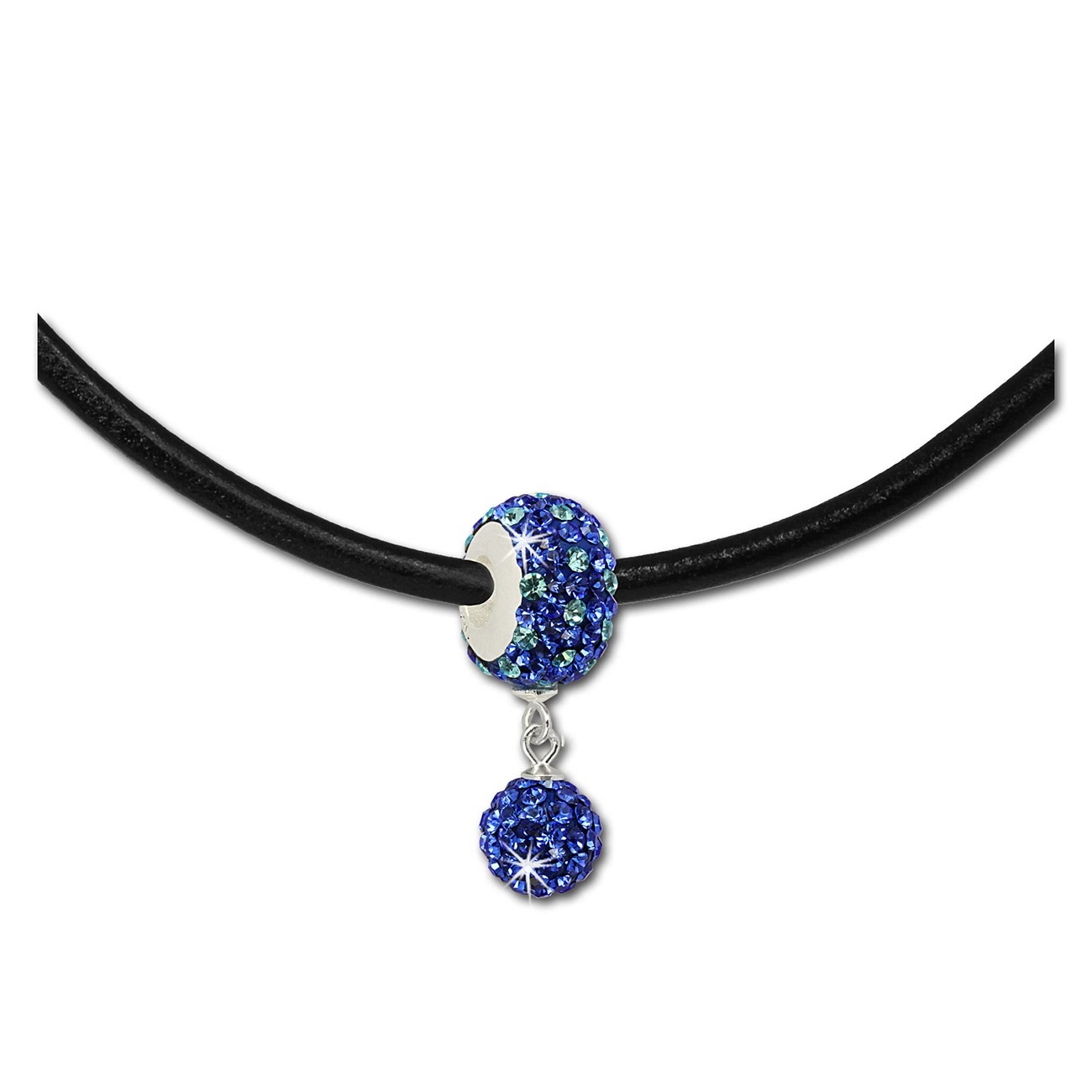 SilberDream Set Kette Bommel-Bead Glitzer Kristall blau 925 GSS045B