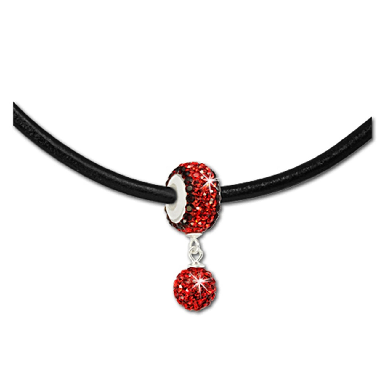 SilberDream Set Kette Bommel-Bead Glitzer Kristall rot 925 GSS045R