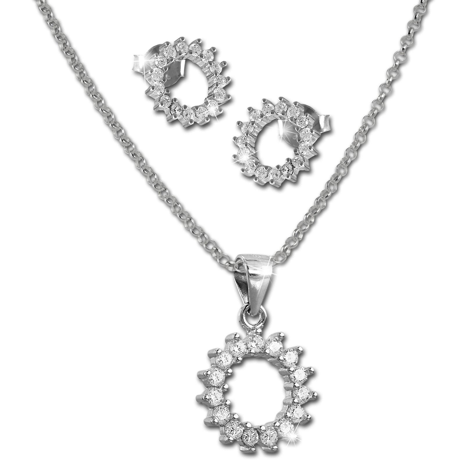 SilberDream Schmuck Set Kette und Ohrringe Sonnenkranz Zirkonia Silber GSS400W