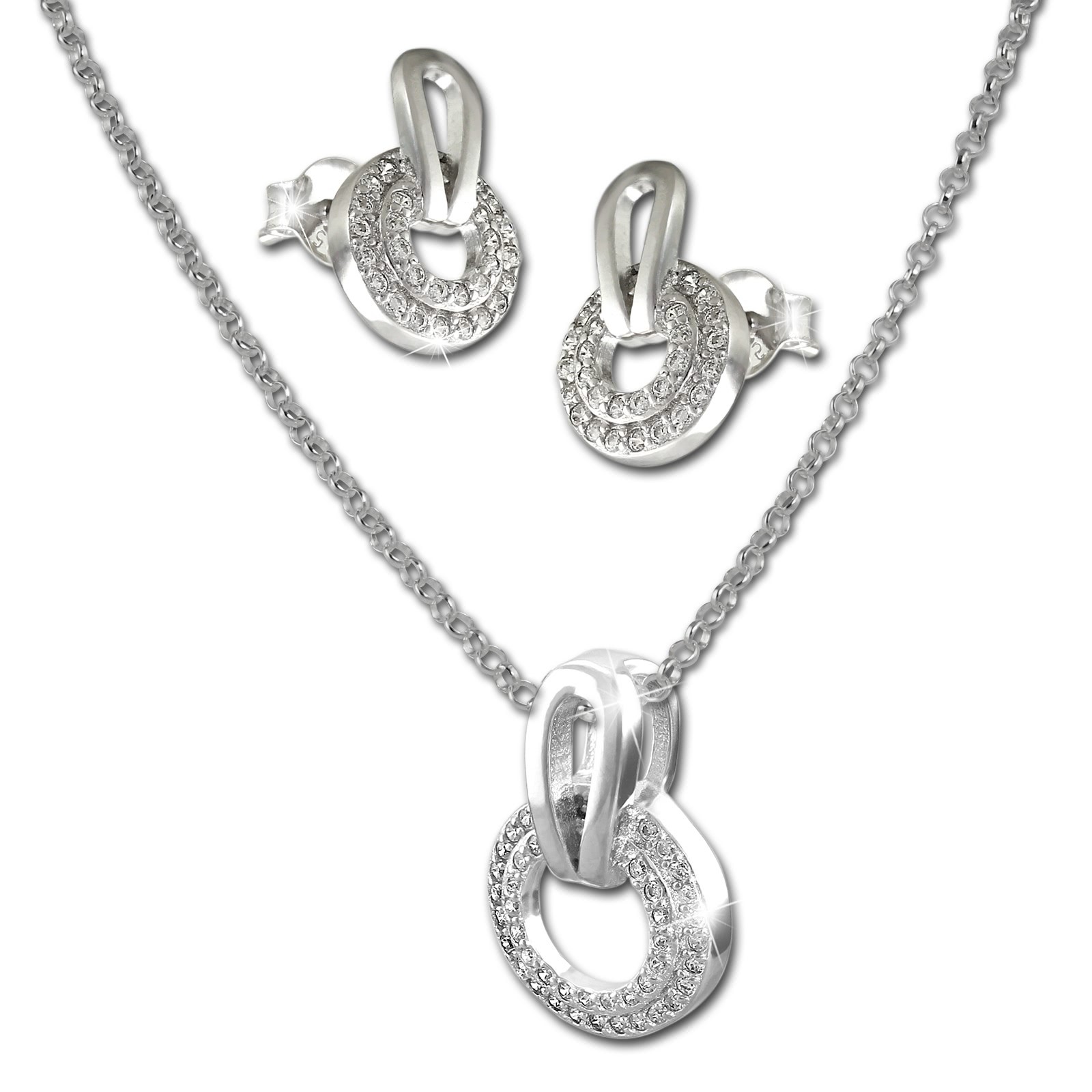 SilberDream Schmuck Set Kette und Ohrringe Round Zirkonia Silber GSS405W