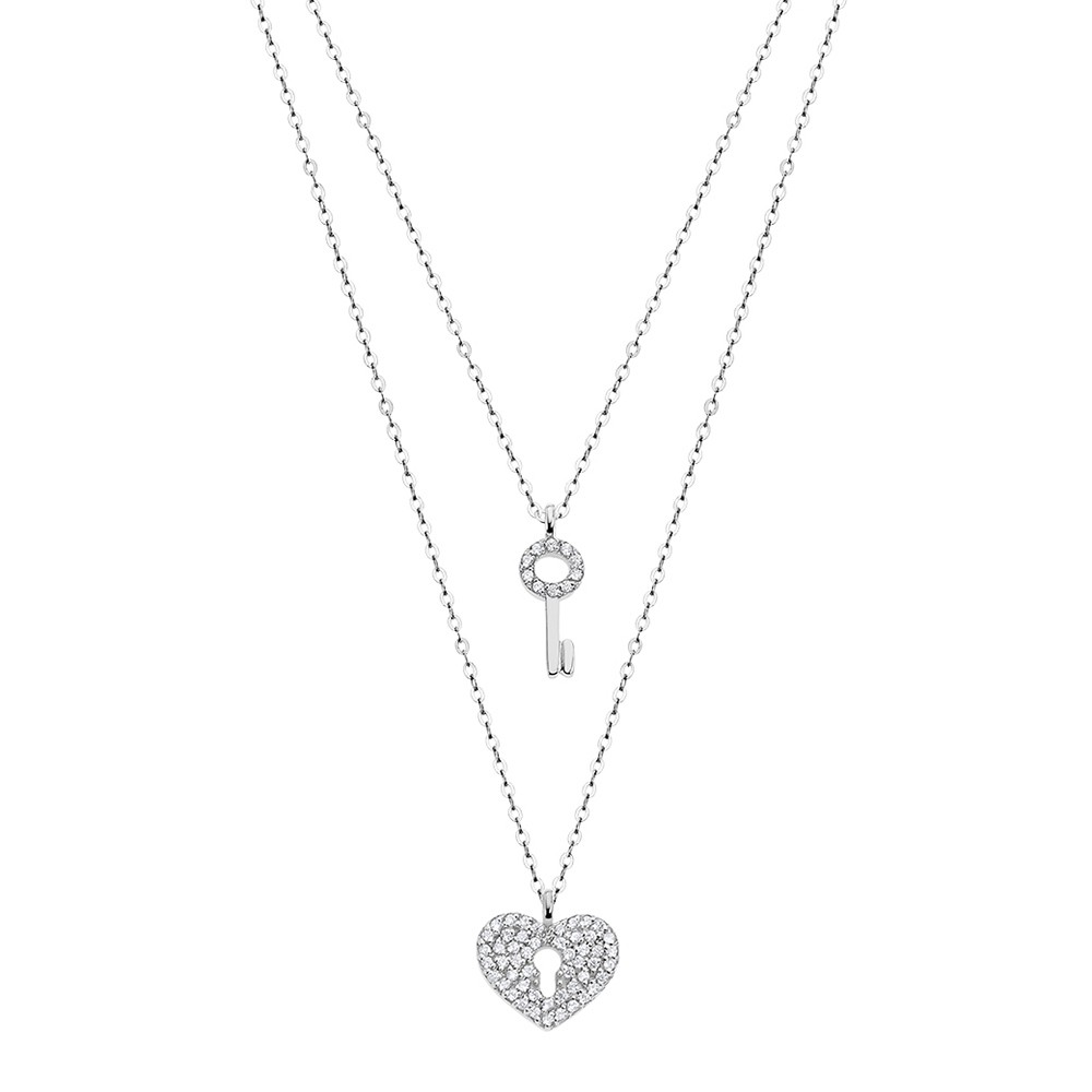 LOTUS Silver - Damen Halskette Herz Schlüssel weiß aus 925 Silber JLP1680-1-1