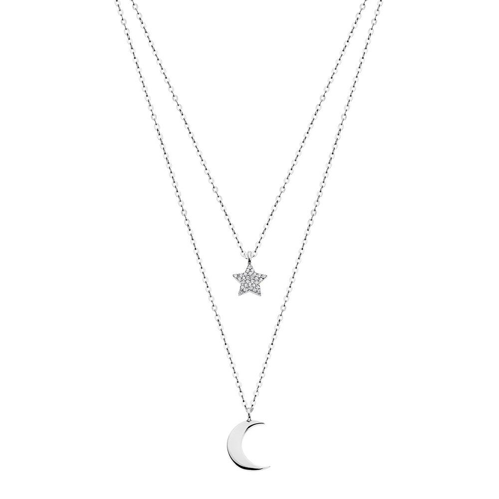 LOTUS Silver - Damen Halskette Mond Stern weiß aus 925 Silber JLP1680-1-4