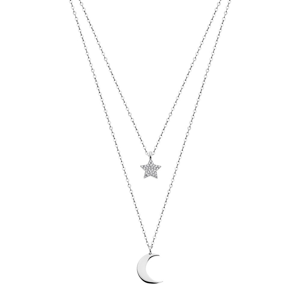 LOTUS Silver - Damen Halskette Mond Stern weiß aus 925 Silber JLP1680-1-4