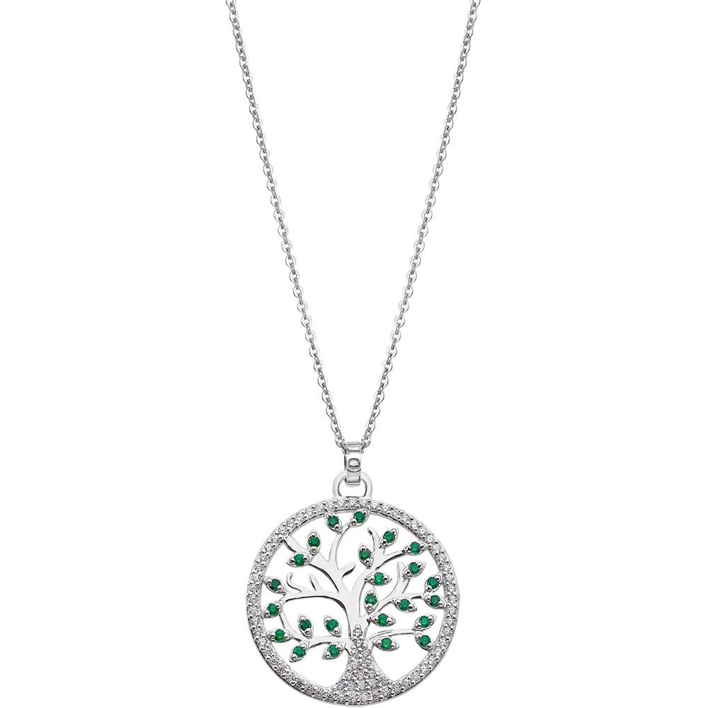 LOTUS Silver - Damen Halskette Lebensbaum grün-weiß aus 925 Silber JLP1895-1-1