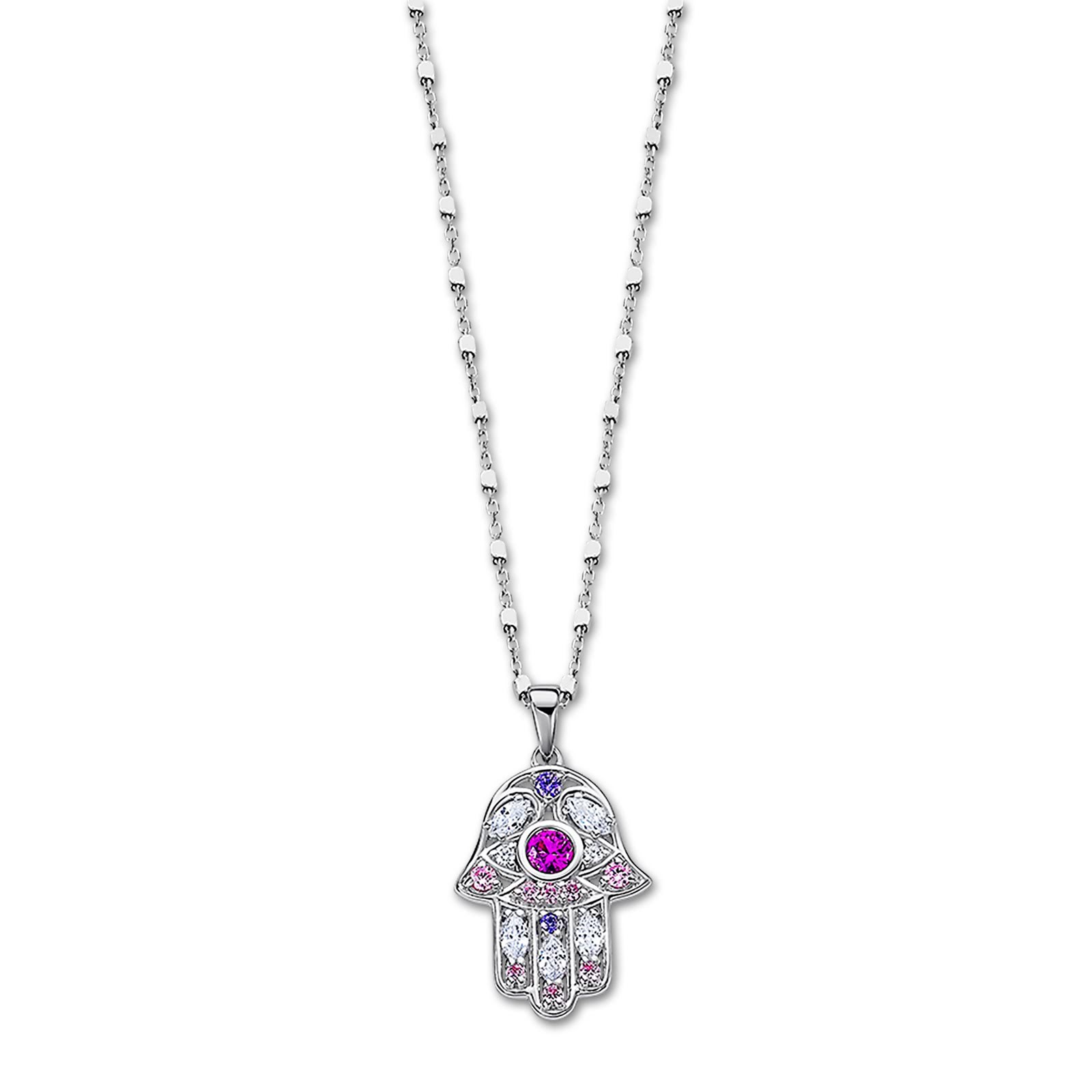 LOTUS Silver Halskette Hand der Fatima 925 Silber rosa lila Mystic JLP1989-1-1
