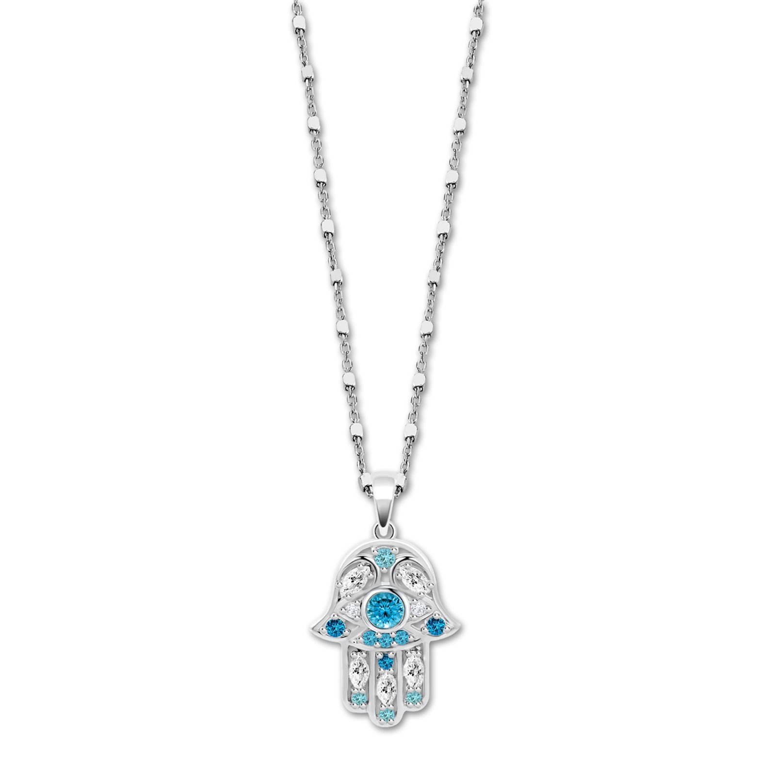 LOTUS Silver Halskette Hand der Fatima 925 Silber blau Mystic JLP1989-1-4