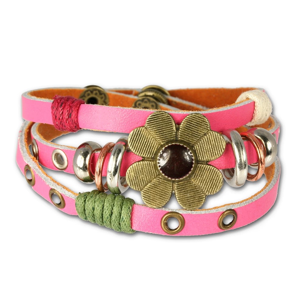 SilberDream Lederarmband pink Blume Damen Leder Armband LA2913P