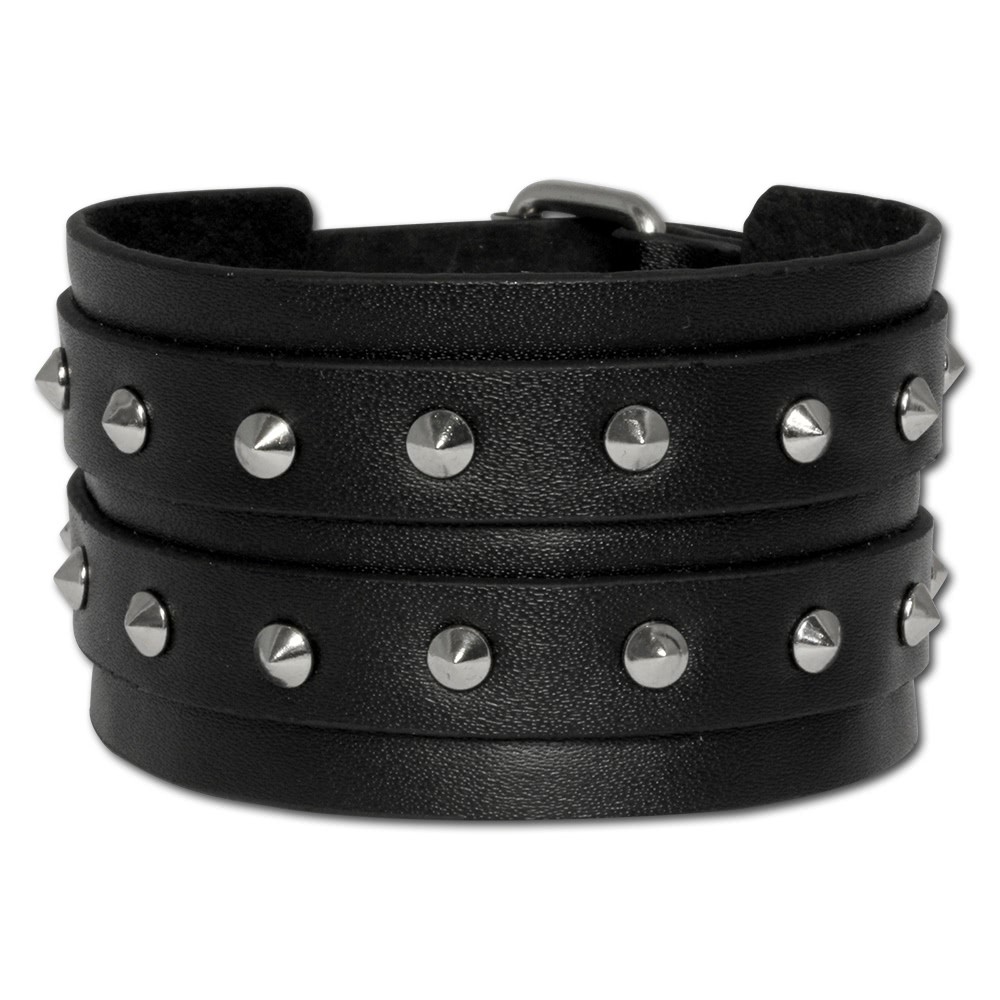 SilberDream Lederarmband schwarz Herren Nieten-Doppelschnalle Armband LAP148S