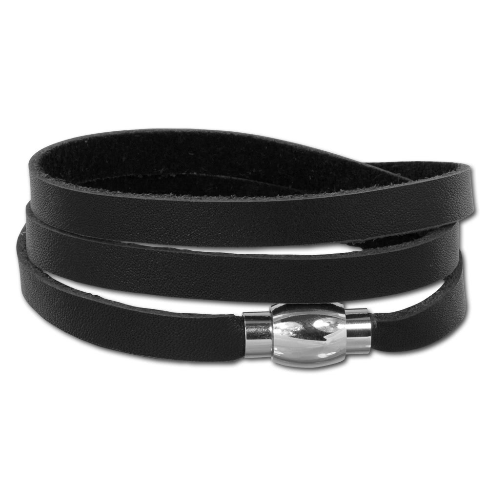 Armband Leder schwarz Lederarmband Magnetverschluss schwarz Wickelarmband Leder