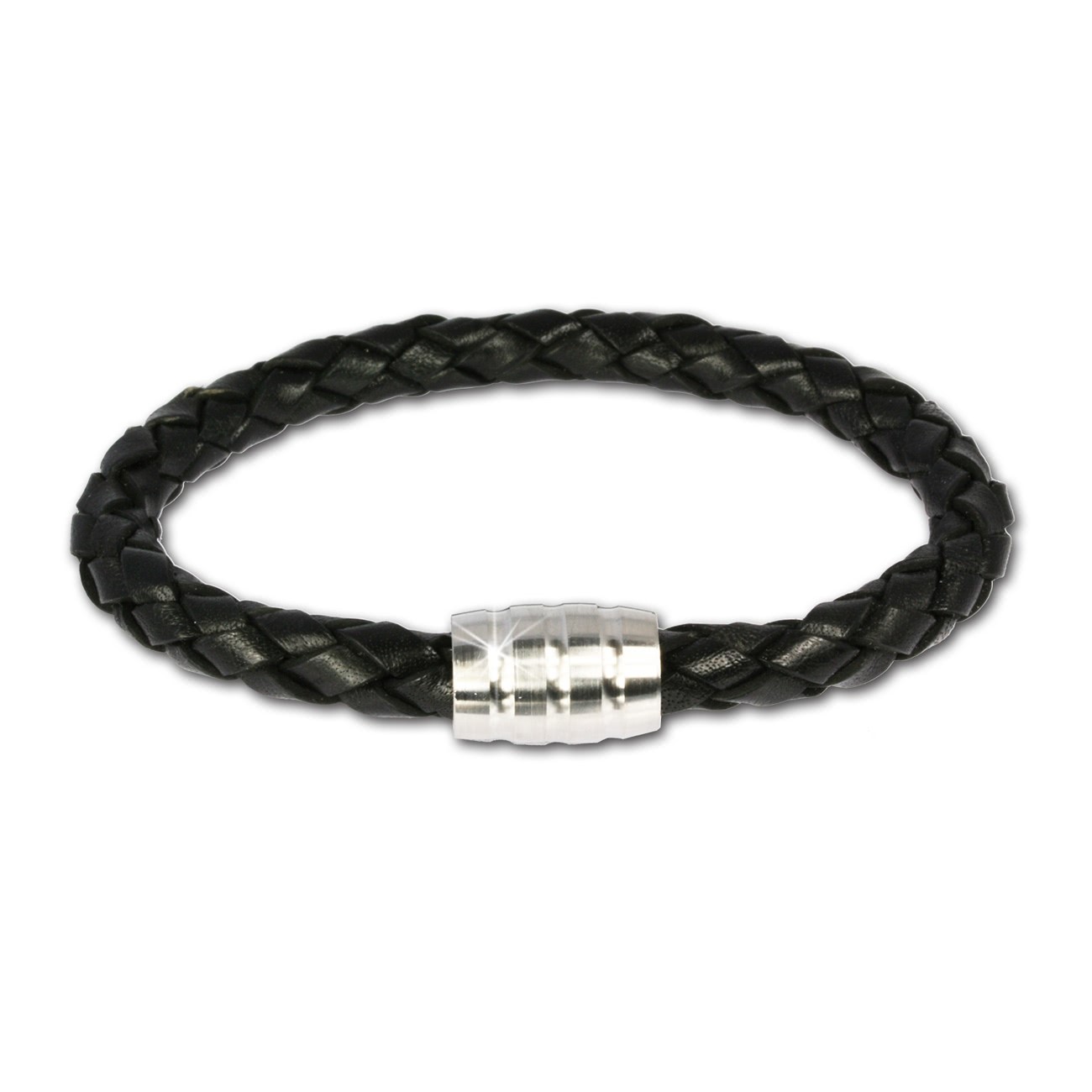 SilberDream Leder Armband schwarz mit Edelstahl Verschluss LS1803