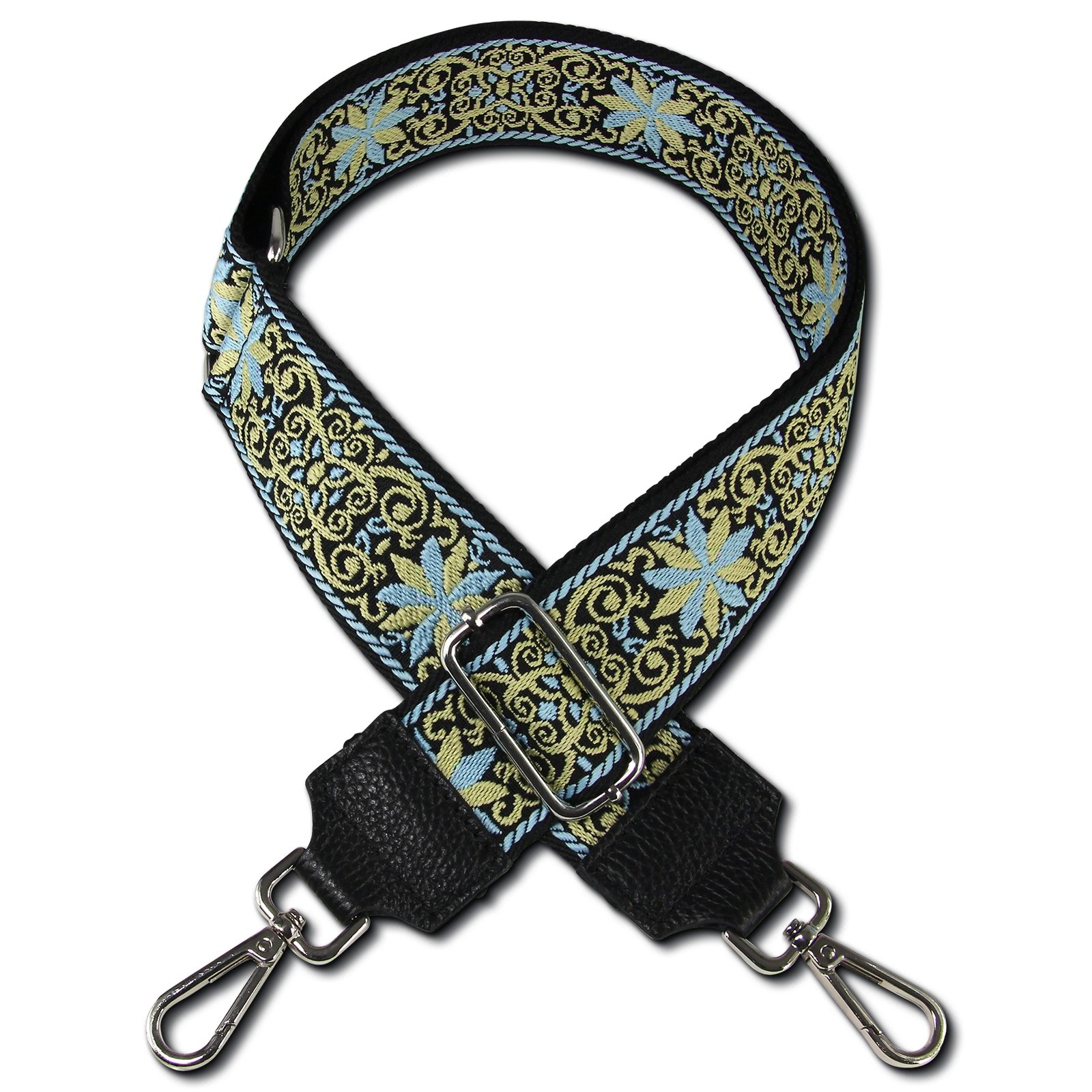 Florence Damen Boho-Gurt Canvas Leder schwarz hellblau silber OGF012JS