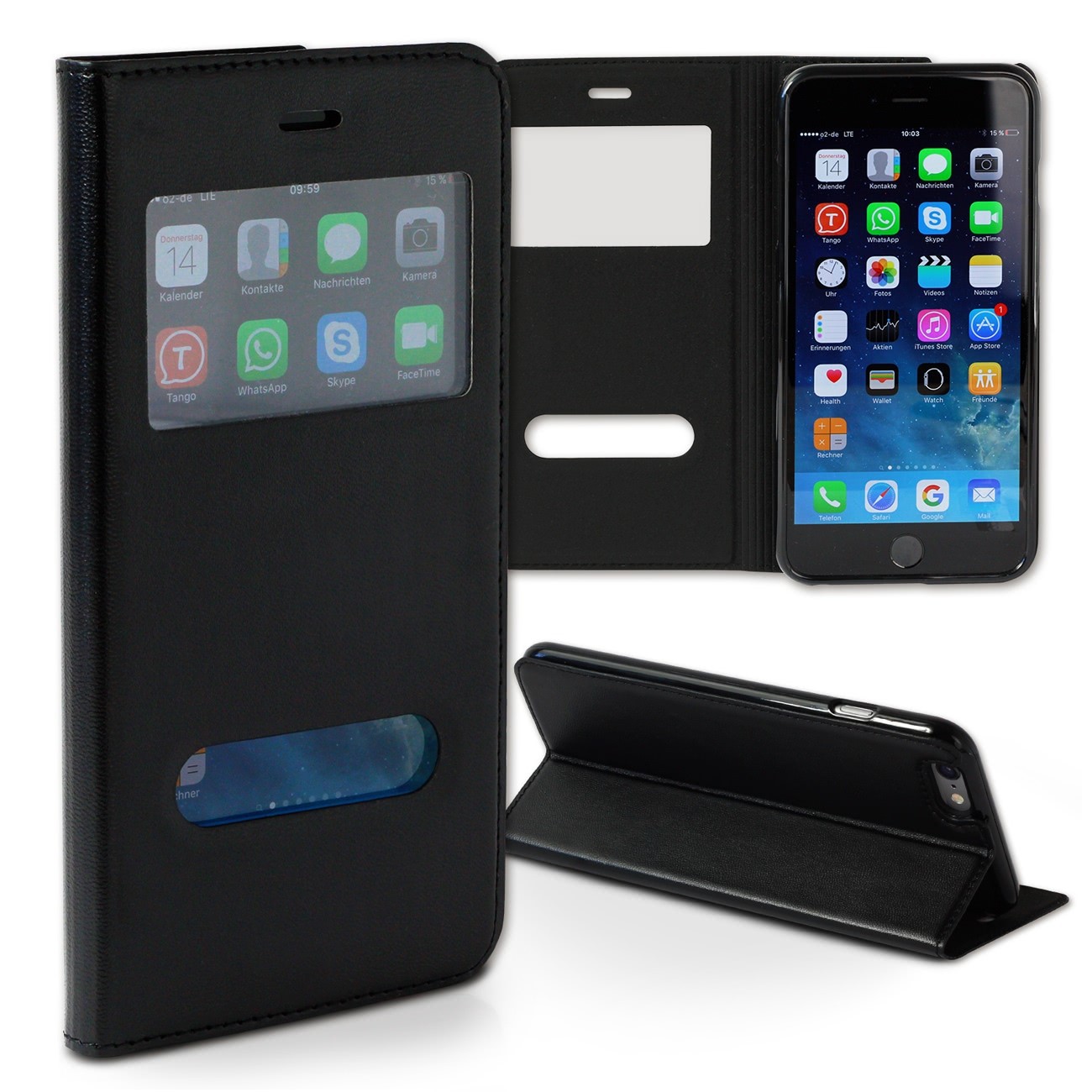 Handyhülle iPhone 6 (S) Plus schwarz Bookstyle Case Kunstleder DrachenLeder OME1 OME101S