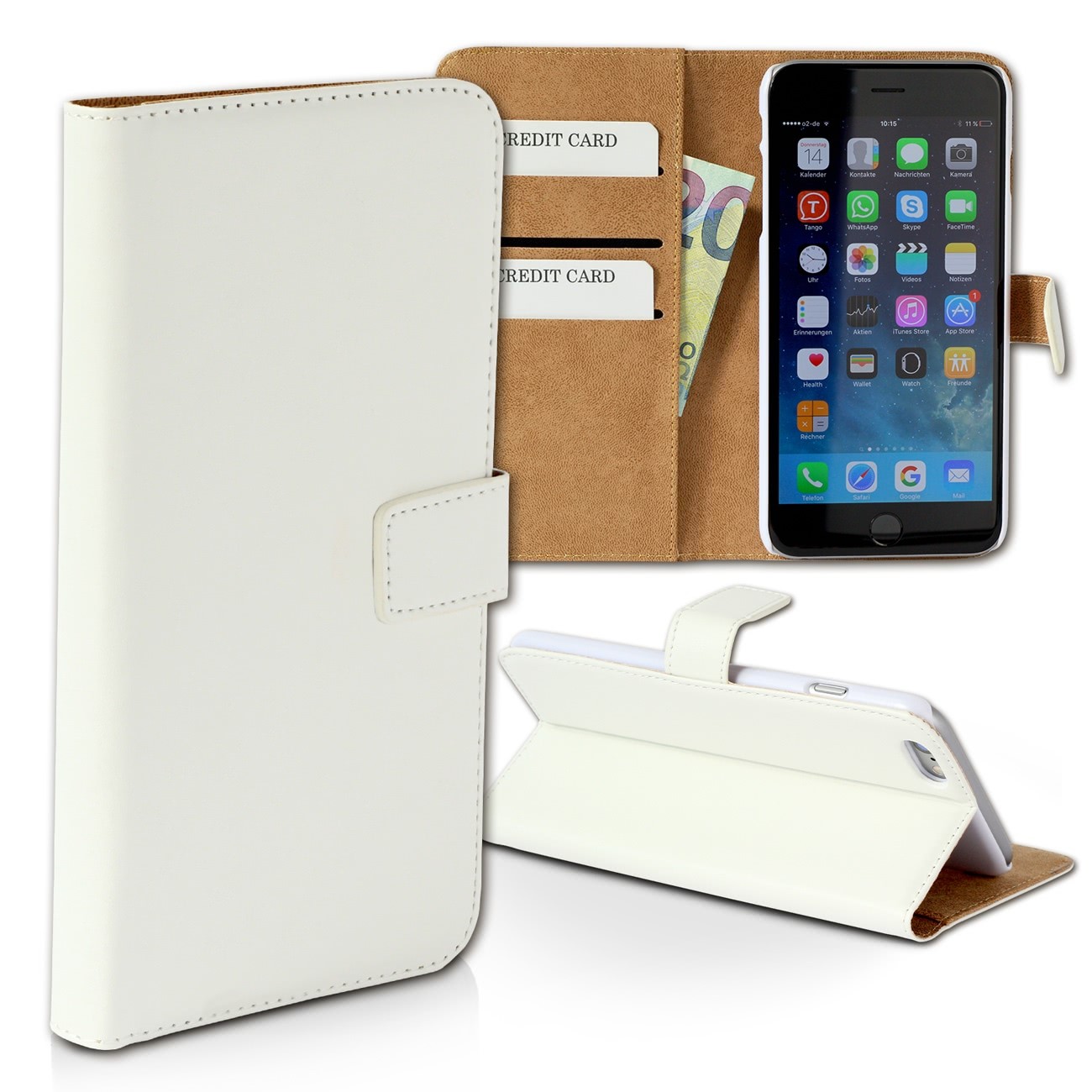 Handyhülle iPhone 6 6S weiß Bookstyle Kartenfächer DrachenLeder OME102K