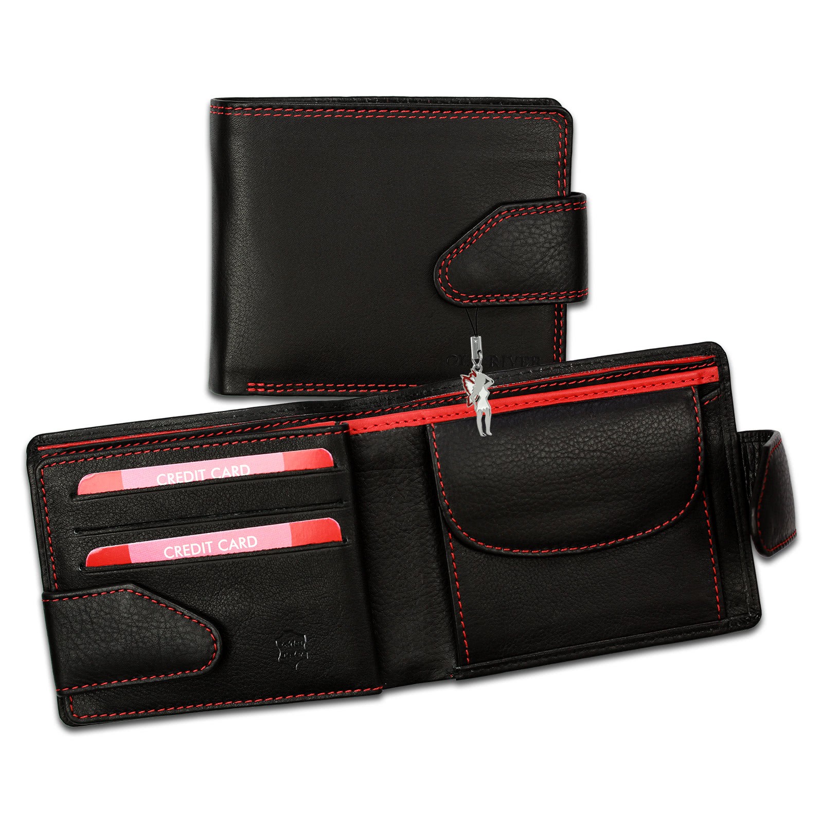 Old River Leder schwarz/rot Geldbeutel Herren Portemonnaie OPD100R