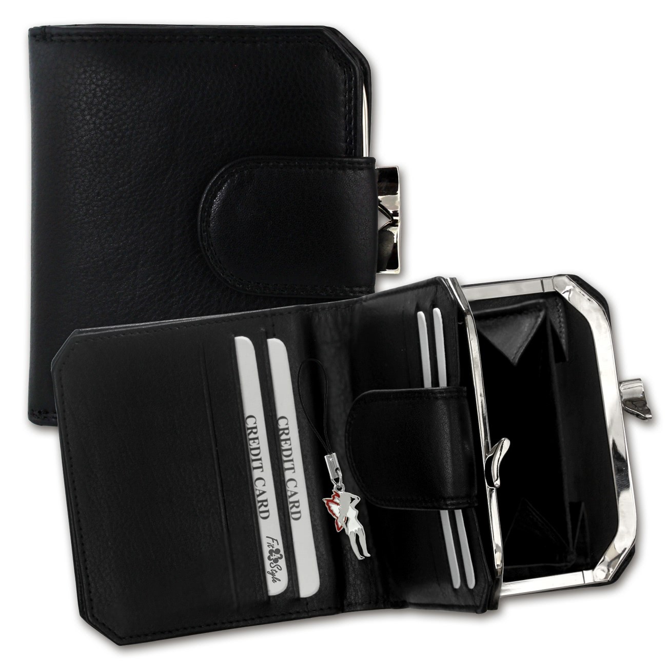 Maverick Geldbörse schwarz Damen Portemonnaie echtes Leder 10x2,5x9cm OPD103S