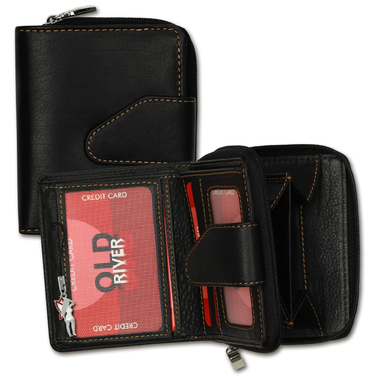 Leder schwarz kleines Portemonnaie Brieftasche Old River OPD104F