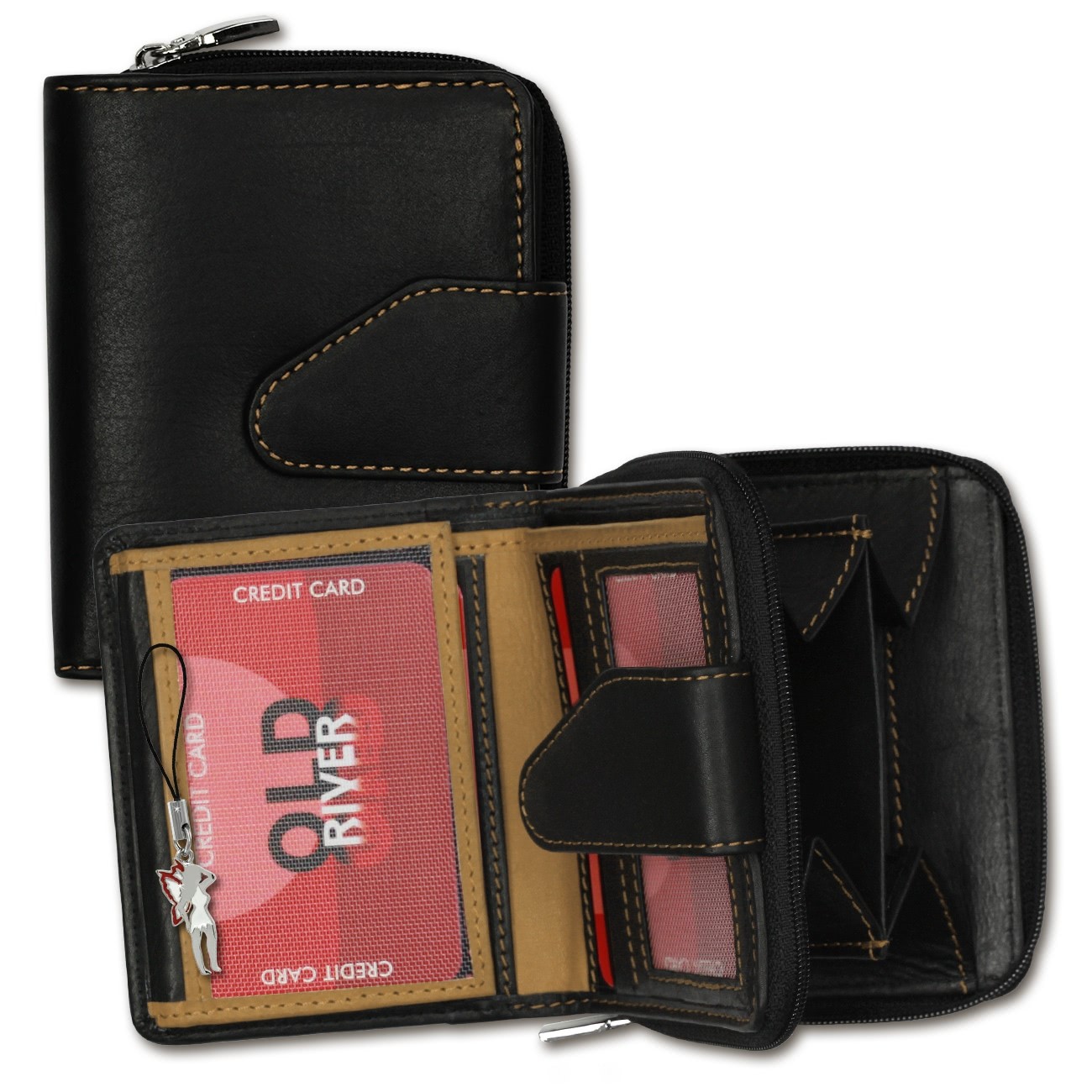 Old River Geldbörse Leder schwarz Portemonnaie Brieftasche RFID Schutz OPD104N