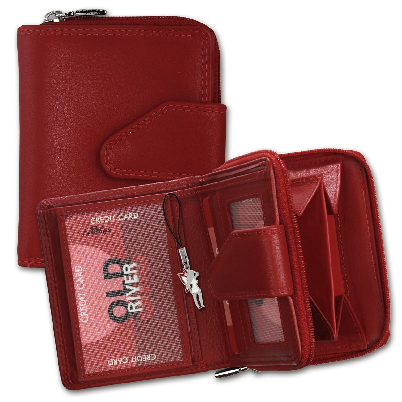 Old River Geldbörse echtes Leder rot Portemonnaie Brieftasche klein OPD104R