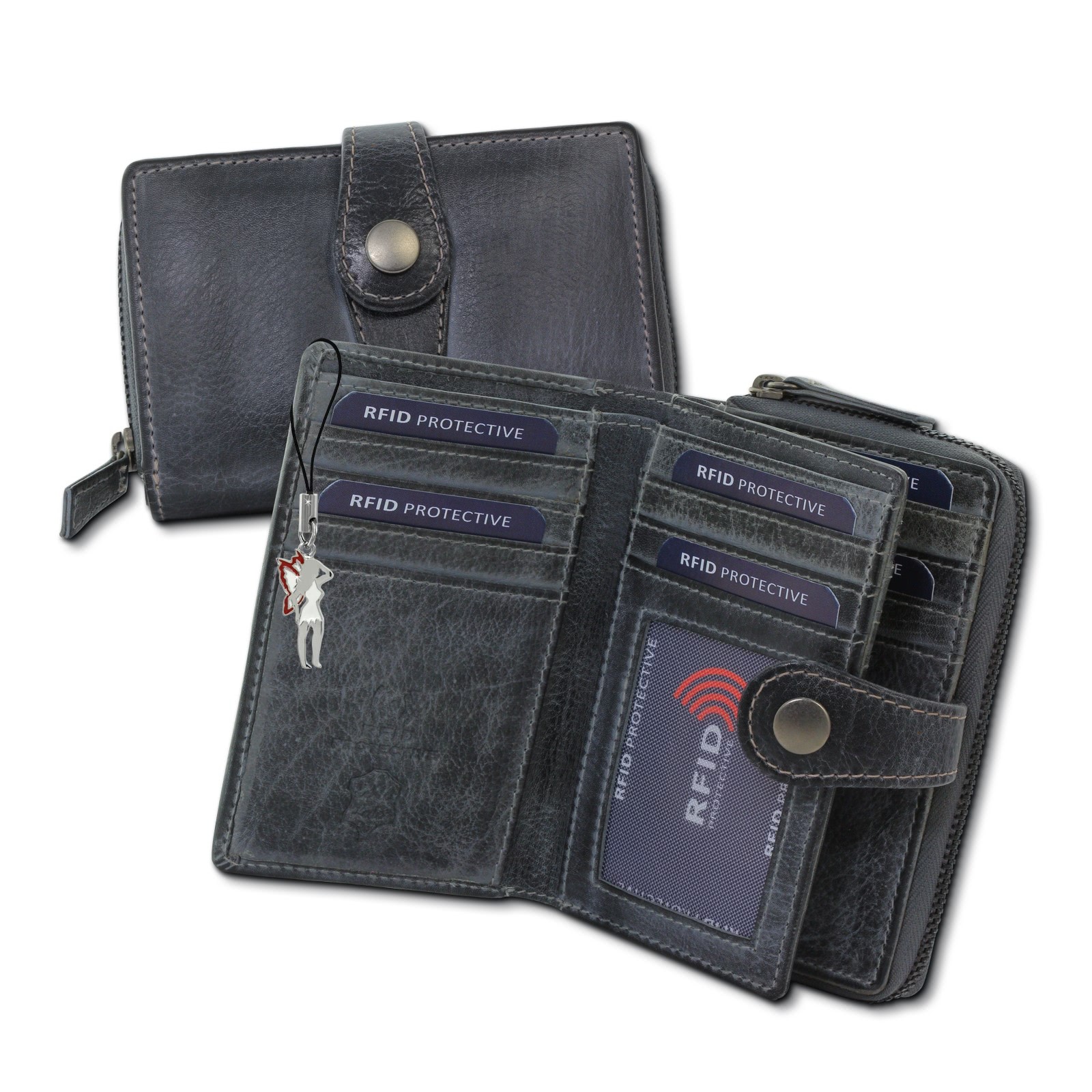 DrachenLeder Geldbörse Leder grau Portemonnaie Brieftasche RFID Schutz OPD210K